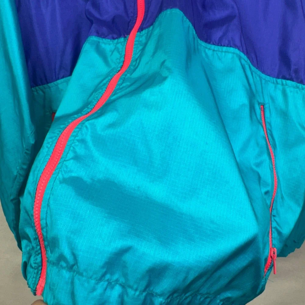 Woolrich Vintage Windbreaker Jacket Mens XL Teal Pink Colorblock 90s Retro Neon